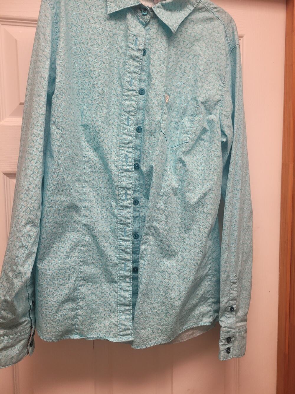 Cinch Mens Western Button Up Shirt Teal Geometric Print Long Sleeve Size XL